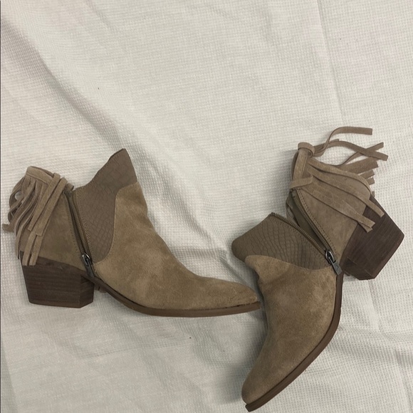 Tan Suede Ankle Booties with Fringe - Picture 4 of 10